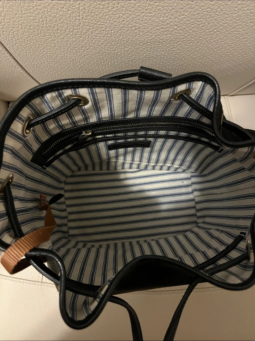 Dooney & Bourke Black Leather Drawstring Hobo with Gold Hardware